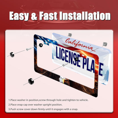American Flag Bald Eagle License Plate Frame Patriotic License Plate Frames for Car Decorative Parts Stainless Stee License Plate for Standard Us Canada Funny License Plate Holder 12x6 Inch Unisex