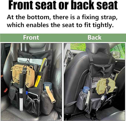 Front & Seat back organizer with dedicated tablet and 15.6 IN laptop storage stabilizers external stabilizing side straps soft adjustable shoulder straps hardened buckle Universal fits for Most of Car