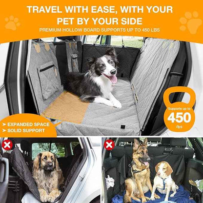 Dog Car Seat Cover, Hard-Bottom Back Seat Extender for Pets, Waterproof Nonslip Hammock for Car, Backseat Dog Bed for Cars SUVs Trucks, Car Seat Protector, Universal Fit 52 x 25 in, Grey