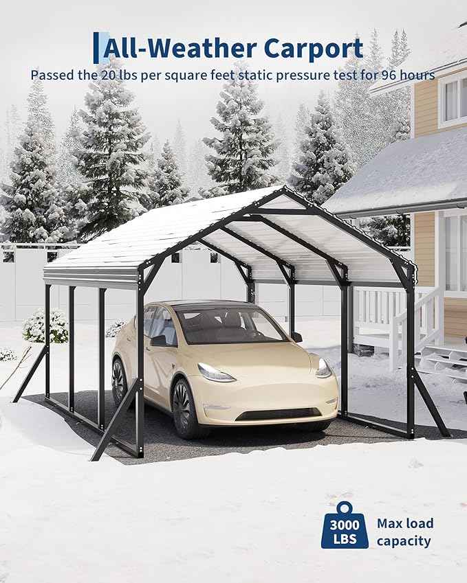Garvee 10x15x9 ft Metal Carport, Car Port with Reinforced Frame and Steel Roof for All-Weather Use, Permanent Shelter for Sedans, SUVs, or Boats