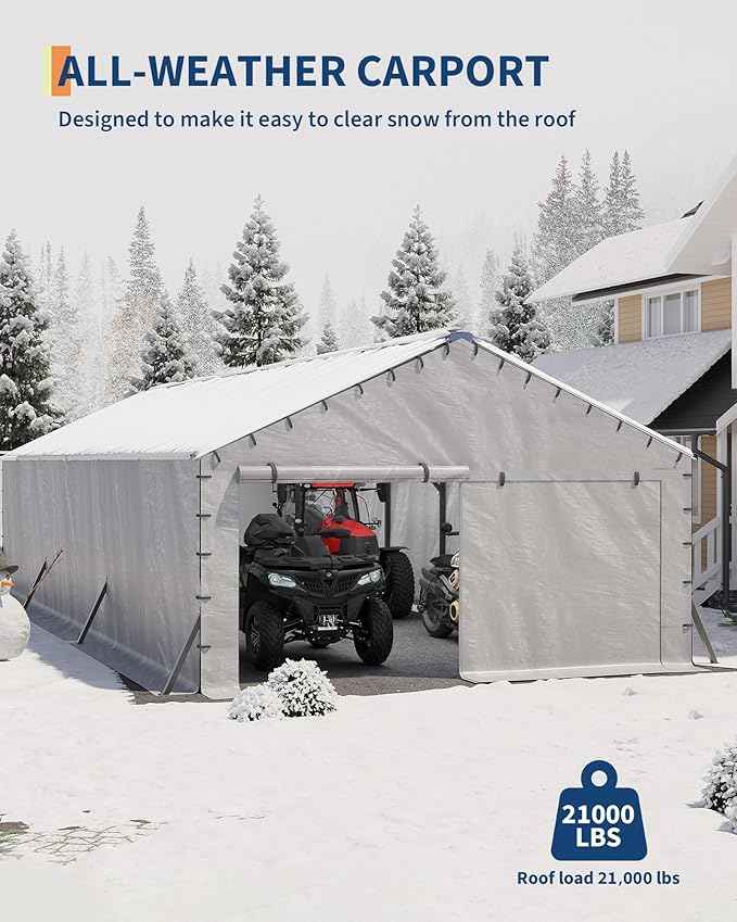 GarveeLife 20'X30'x12' Metal Carport for Multiple Vehicles, Enclosed Car Ports, Vertical Roof Design, for All-Weather, for Full-Size Pickup Trucks, Boats, and Tractors