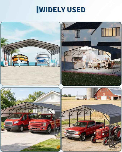 20x20FT Metal Carport Heavy-Duty Build with LED Light & Galvanized Steel Roof, All-Season Reinforced Stable Structure,Spacious Versatile Shelter for Cars, Boats, and Events