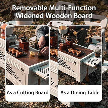 Folding Camping Storage Box with Wooden Table Board, Multi-functional Collapsible Camp Kitchen Box, 56L Storage Bin for Trunk Organizer for Outdoor Picnic, Car RV Storage and Organization