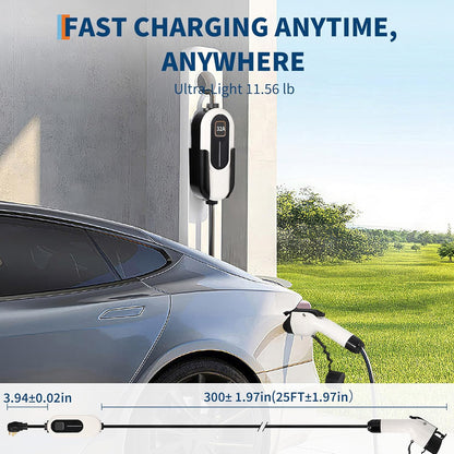 Level 2 EV Charger, 32A 240V Voltage, NEMA 14-50 Plug, 25ft Cable, Adjustable Current/Delay Timer, SAE J1772 Listed Portable Electric Car Charger for Indoor/Outdoor Use