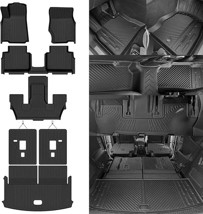 Custom Fit Floor Mats for Jeep Grand Cherokee L 6 Seats/Captain Seat 2021-2026(Without Center Console), All Weather TPE Floor Liners & Trunk Mat & Backrest Protectors, Full Set Accessories
