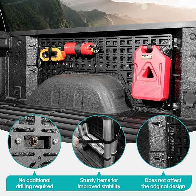 Side Truck Bed Molle Panel Rack System Compatible with 2019-2025 Chevy Silverado/GMC Sierra 1500 5.8FT Accessories Cargo Storage Organizer Tools Rack for 19-25 Chevrolet Silverado Accessories