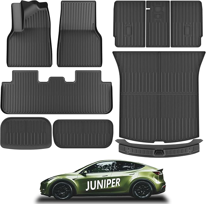 KARPAL Floor Mats for Tesla Model Y Juniper 2025 2026 5-Seater (Not Fit 7 Seats), All Weather TPE Floor Liners & Trunk Liner Backrest Mat & Rear Bumper Guard, Model Y Juniper Accessories 10PCS