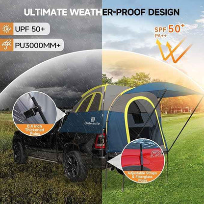 Umbrauto Truck Bed Tent with Awning: 6.4-6.7FT PU3000mm Waterproof Tailgate Pickup Truck Tents, Easy Set-up for 2 Person, Fits Full Size Short Bed, Chevy, Dodge, Ford, GMC, Blue
