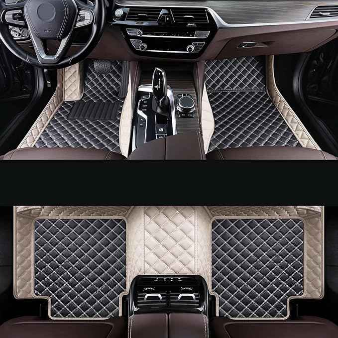 Car Floor Mat Fit 99% Sedans Sports Cars Luxury Custom Car Mats for SUV Women Leather Automotive Floor Mats All Weather Car Mats Diamond Floor Mats for Trucks (3D Luxury beige2 + black2)