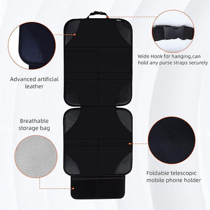 Amooca Car Seat Protector Durable Oxford Fabric and Faux Leather Seat Cover Protection Mat Universal Fit for Vehicles with Mesh Storage Pockets Pure Black Black 2 Pack