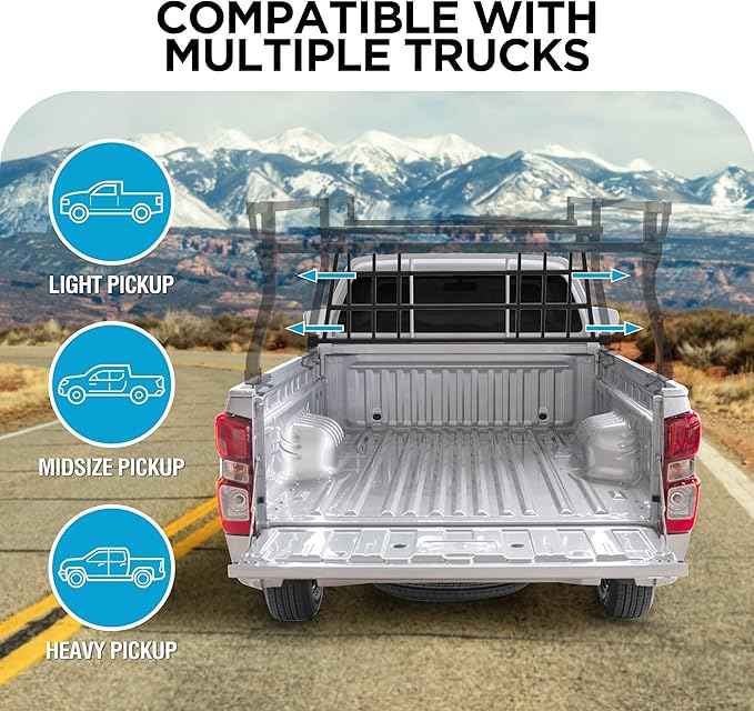 Rockland Adjustable Pickup Truck Headache Rack, Fits 45" to 66" Beds, No-Drill Bolt-On Mount, Compatible with Most Full Size Pickup