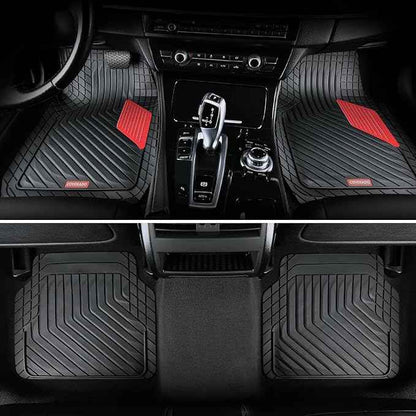 Coverado Heavy-Duty PVC Car Floor Mats Full Set – Red Metallic Heel Pad, All-Weather Protection for Front & Rear, Non-Slip Backing, Easy-to-Clean Liners, 4 Pcs