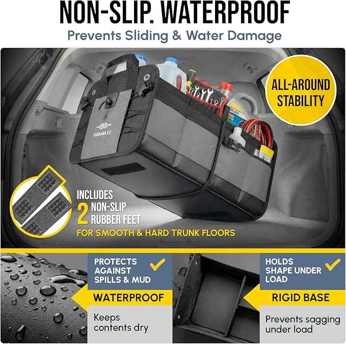 Modular 4-Section XL Trunk Organizer – Car Storage for Groceries, Tools, Sports Gear, Emergency Kits – Extra Large Multi-Compartment Cargo Box, Collapsible & Heavy Duty – Gray