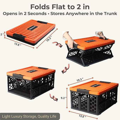 Mymazn Trunk Crate Organizer with Cooler for Car, Collapsible Plastic Trunk Lid Organizer Box for Travel, Groceries, Sports, Home, Tailgating | Removable Insulated Cooler Set