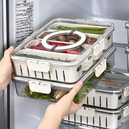 2Pack Divided Veggie Tray with Lid and Handle 4 Compartment Serving Tray with Dividers Portable Travel Snack Storage Containers Stackable Snackle Box Charcuterie Container for Fruit,Vegetable,Salad