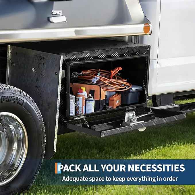 Garvee 24"x14"x16" Underbody Truck Tool Box - Heavy Duty Aluminum Diamond Plate Lockable Storage Box with T-Handle Latch & Keys, Waterproof Pickup Trailer Van Under-Vehicle Cargo Box, Black