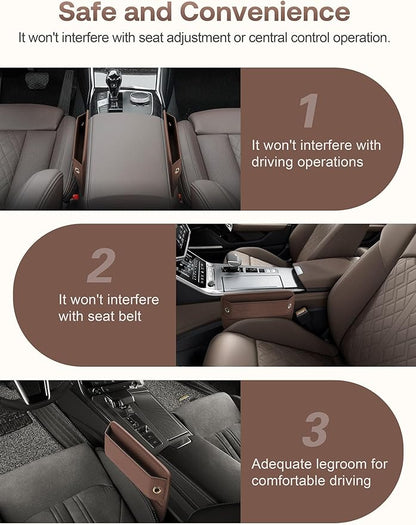 Premium Leather Car Seat Gap Filler Organizer (0.2”-1.2" Gaps), Clever Gifts for Car SUV Truck Owners (Brown, 1 Pack)