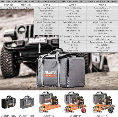 ALL-TOP Recovery Pack 7in1: Water-Resist Offroad Gear Bag with Tow Strap, Tree Saver, Extension Strap, Damper & 2 Soft Shackles