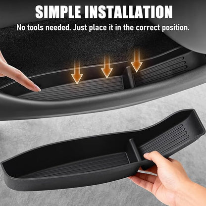 4 Pcs Door Side Storage Box Organizer Trays for New Tesla Model Y Juniper Accessories 2025 2026 Front & Rear TPE Door Pocket Liner Protector with Anti-Slip Design