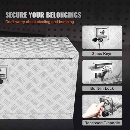 VEVOR Underbody Truck Box, 36"×14"×16" Pickup Storage Box, Heavy Duty Aluminum Diamond Plate Tool Box with Lock and Keys, Waterproof Trailer Storage Box with T-Handle Latch for Truck, Van, Trailer