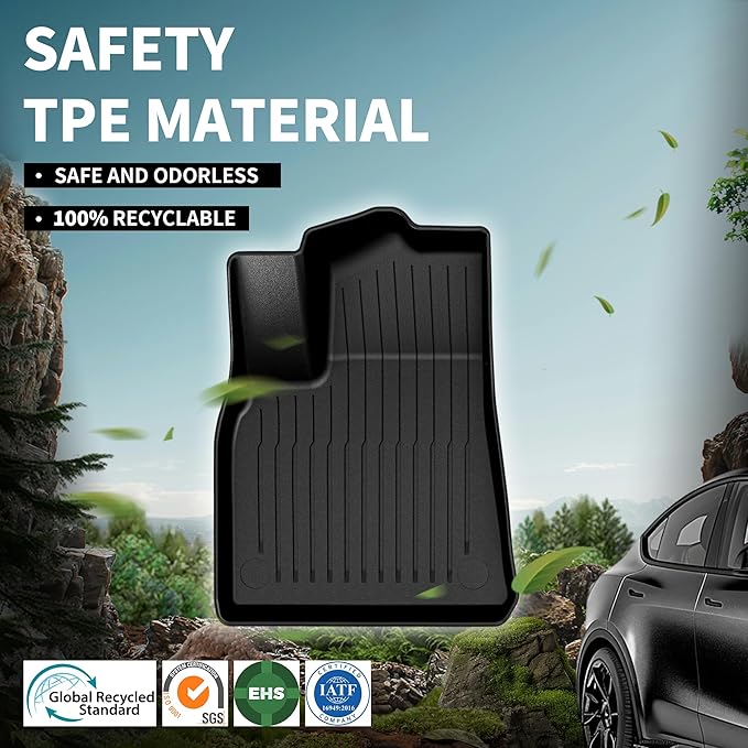 OEDRO Floor Mats Trunk Mat with Backrest Mat for Tesla Model Y 7-Seater 2025-2020 (Not Fit Model Y Junipers), Custom Fit All Weather TPE Automotive Trunk Mats Accessories for Model Y 9 Pcs Mats Set