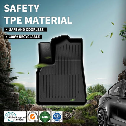 OEDRO Floor Mats Trunk Mat with Backrest Mat for Tesla Model Y 7-Seater 2025-2020 (Not Fit Model Y Junipers), Custom Fit All Weather TPE Automotive Trunk Mats Accessories for Model Y 9 Pcs Mats Set