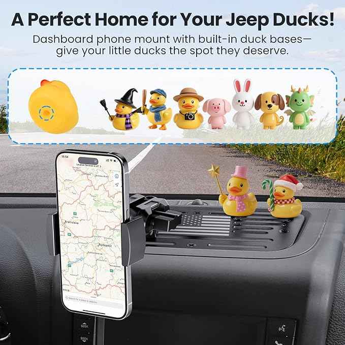 Upgraded Metal Phone Mount Compatible with Jeep Wrangler JK JKU 2018 2017 2016 2015 2014 2013 2012 2011 Accessories, Dash Phone Holder with Duck Mounts System Kit