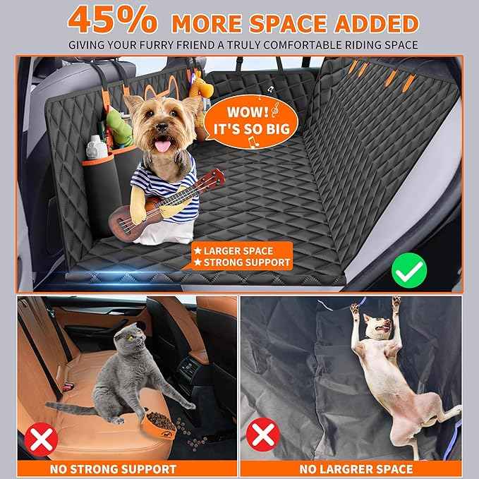 Back Seat Extender for Dogs, Large Space, Hard Bottom Car Seat Cover, Waterproof Back Seat Pet Cover, Dog Hammock for Car, Backseat Protector for Car SUV