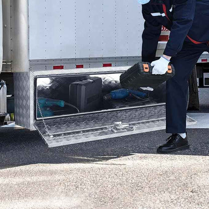 VEVOR Underbody Truck Box, 60"×24"×24" Pickup Storage Box, Heavy Duty Aluminum Diamond Plate Tool Box with Lock and Keys, Waterproof Trailer Storage Box with T-Handle Latch for Truck, Van, Trailer