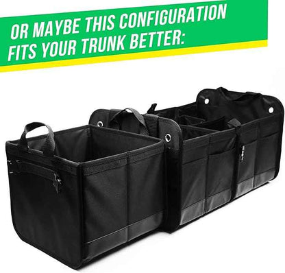 3-Section Car Trunk Organizer XL – Large Modular Auto Storage Bin, Foldable Multi-Compartment Cargo Organizer for Car Trunk, Heavy Duty 1680D Design – Black