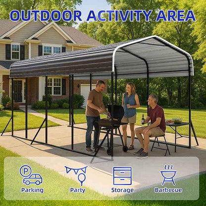 12x20 FT Oversized Metal Carport, Heavy-Duty Car Garage with Enhanced Base & Reinforced Supports, All-Weather Outdoor Shelter for Cars, RV, Trucks, Boats, Light Gray