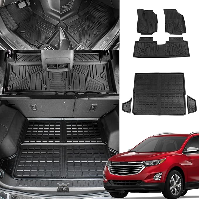 Bomely Floor Mats Compatible with 2018-2024 Chevrolet Equinox Cargo Liner GMC Terrain TPE All Weather Trunk Mat 2023 Chevy Equinox Accessories (Rear Trunk Mat+Floor Mats)