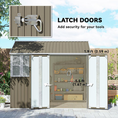 Outsunny 8' x 5.5' Outdoor Storage Shed, Metal Garden Shed with Window & Double Lockable Door, Outdoor Tool Shed Storage with Sloped Roof for Backyard, Patio, Garage, Lawn, Gray
