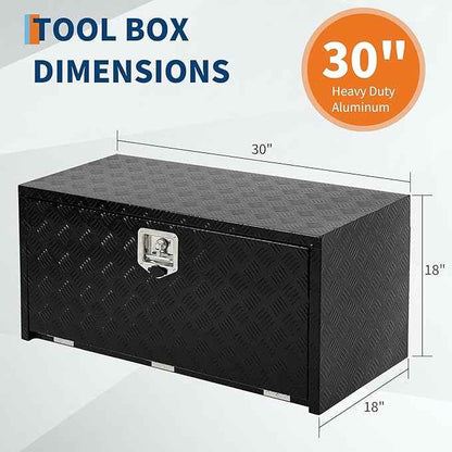 Garvee 30 Inch Heavy Duty Aluminum Tool Underbody Box, Waterproof Square Truck Storage Organizer Chest for Pick Up Truck Bed, Rv Trailer (30" X 18" X 18" - Black)
