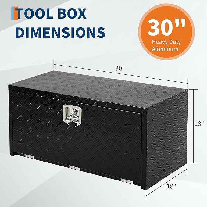 Trailer Tongue Box, Heavy Duty Storage With Lock and Keys, Utility Truck Tool Box Storage Organizer, Tool Chest for Pickup Truck Bed, RV, 30"x18"x18" (30"x18"x18"- Black)