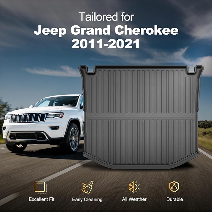 Cargo Mat Fit for 2011-2021 Jeep Grand Cherokee Rear Cargo Liner: All Weather Custom Fit TPE Automotive Trunk Liner - Grand Cherokee Trunk Mat, Black
