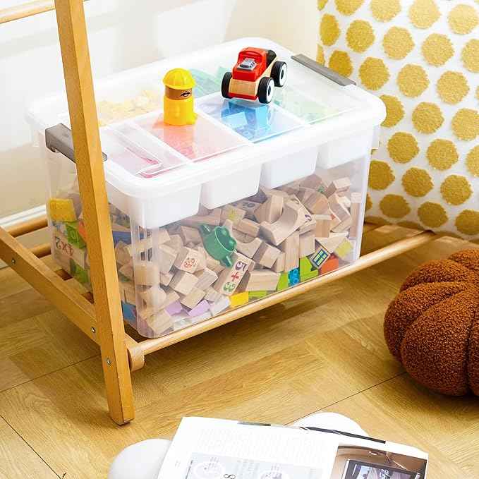 Citylife 32 QT Plastic Storage Box with Removable Tray Craft Organizers and Storage Clear Storage Container for Organizing Bead, Tool, Sewing, Playdoh