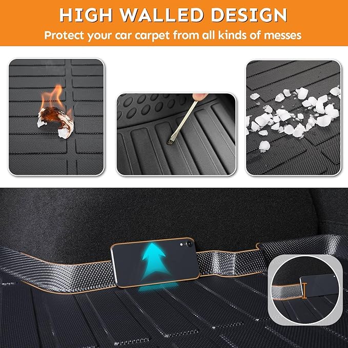 Binmotor-Floor Mats & Cargo Liner for Lincoln MKZ 2013-2016 (Only Gasline), for Ford Fusion 2013-2016(Only Gasline) All Weather Car Floor Mat Rubber Liners Cargo Trunk Mat-Black