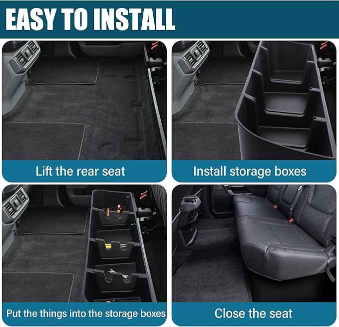 POPSTORE Under Seat Storage Compatible with 2015-2026 Ford F150 SuperCrew & Crew Cab, 2017-2026 Ford F250 F350 F450 F550 Super Duty Upgraded Rear Under Seat Organizer Cargo Box