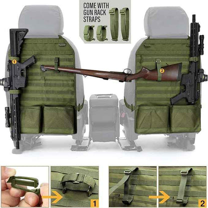WYNEX Car Seat Organizer, Molle Backseat Cover Organizer Protector with Sling Rack, Visual Pocket and Patch, Universal Vehicle Fits for F150, Jeeps, Pickups & Trucks for Road Trips
