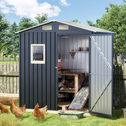 6x4 FT Outdoor Metal Storage Shed, Single Door, 1 Clear Window, Tool Shed for Garden, Patio, Backyard Brown