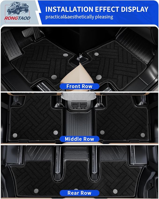 Rongtaod Carpeted Floor Mats Compatible with 2024 2025 2026 Toyota Grand Highlander 7&8 Seats Trunk Mat Cargo Mat Back Seat Cover Grand Highlander Accessories (Trunk Mat with Backrest Mat+Floor Mats)