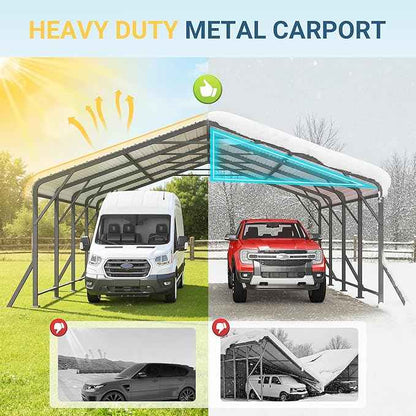 Wisteria Lane 20'x20' Metal Carport with Updated Roof & Enhanced Base, Heavy Duty Canopy Carport Garage, Vertaile for Car, Truck, Boat, Tractors, Party, Dark Gray