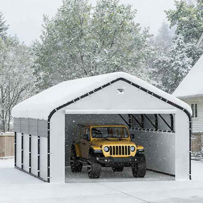 12x20 Metal Carport, Heavy Duty 2-Car Carport Canopy, CarPorts with Removable Polyethylene Sidewalls, Galvanized Steel Roof Car Tent Garage