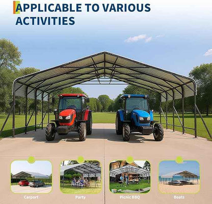 20x20x9FT Metal Carport, Oversized Metal Garage with Steel Frame for All Weather, Heavy Duty Carports, for Car, Boats and Tractor