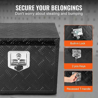 VEVOR Underbody Truck Box, 24" x 17" x 18", Heavy Duty Aluminum Diamond Plate Tool Box with Lock and Keys, Waterproof Trailer Storage Box with T-Handle Latch for Truck, Van, Trailer