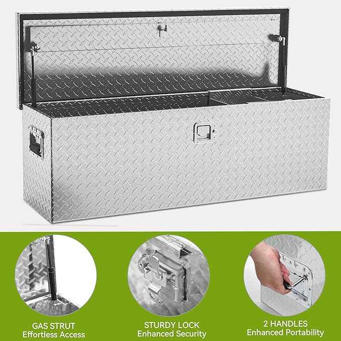AUTOSAVER88 48 Inch Truck Bed Tool Box, Heavy Duty Aluminum Diamond Plate Tool Box Chest, Waterproof Chest Storage Box with Sliding Shelf and Lock for Trucks, Trailers, RVs, Warehouses
