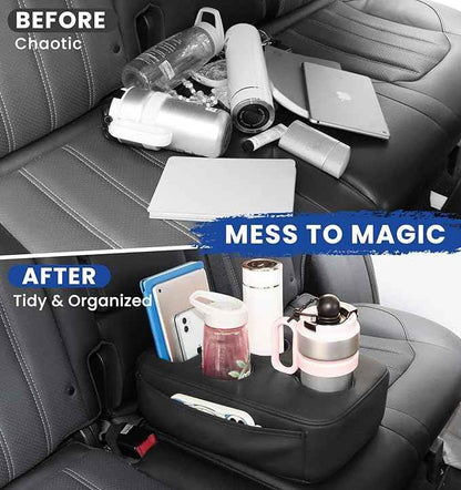Back Seat Cup Holder for Car, PU Leather Couch Sofa Bed Boat Cup Holder Tray, Organizer for Trucks, Minivans, SUVs, RVs, Vehicles, Holds Drinks, Remote, Snacks, with Side Pockets