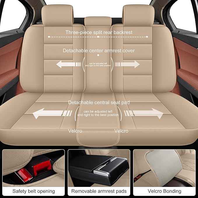 YORKNEIC Full Set Fit for GMC Terrain 2010-2025 2026: Faux Leather Car Seat Cover Protector Cushion (5 Full Set, Beige)