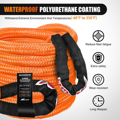 Nilight Kinetic Recovery Rope 33000 LBS 1" x 30ft Snatch Strap Heavy Duty Offroad Towing Starp Kit Vehicle Recovery kit for UTV ATV SUV Truck Car Jeep Tractor